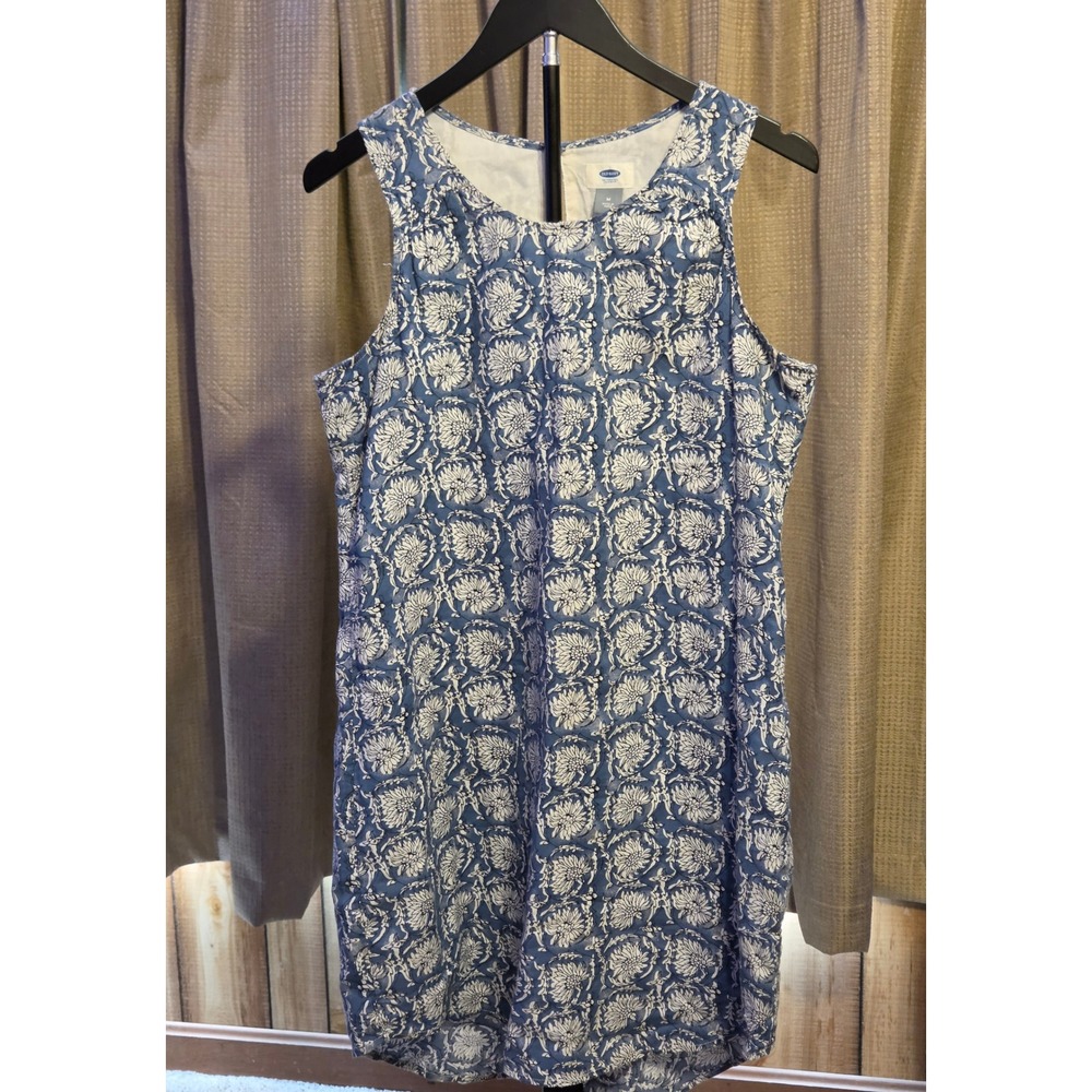 Old Navy Sleeveless Floral Dress Womens Size Medium Blue White Keyhole Back